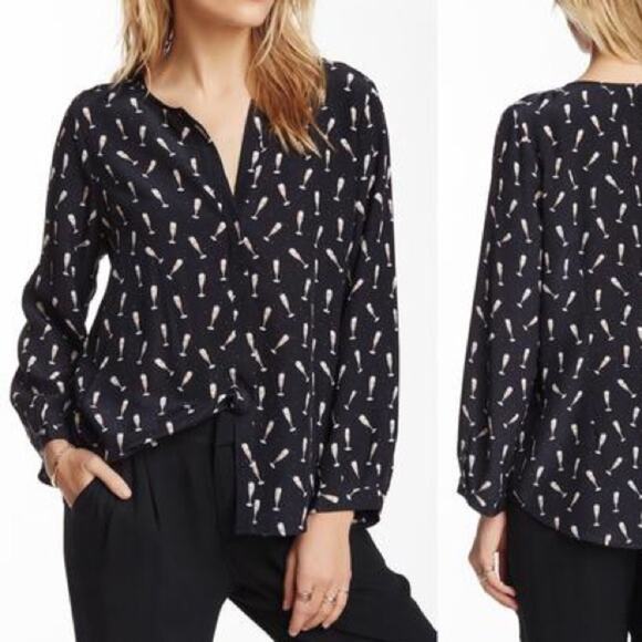 Joie Purine Champagne Glass Print Silk Blouse - Picture 1 of 6